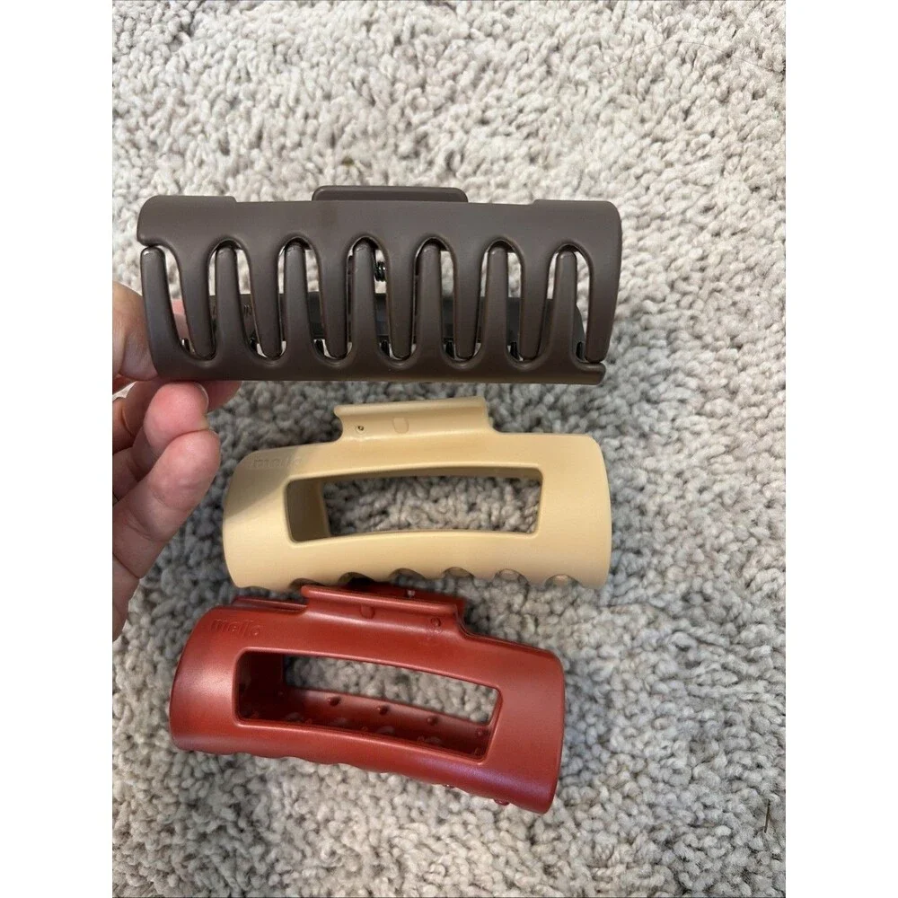 Mello Classic Claw Clip, Beige, Brown & Cherry, x3 Lot,(Medium)Squishy Claw Clip